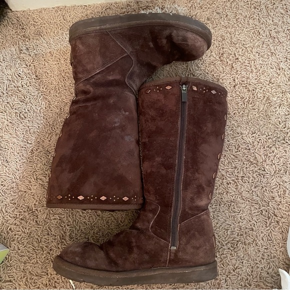 Ugg Australia Joplin Tall Boot Studded Brown Suede Side Zip Size 6 Snow Winter - Picture 12 of 13